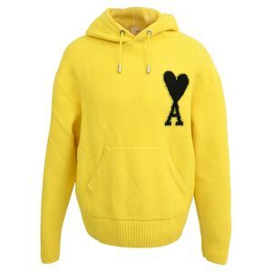 Ami Ami de Coeur Embroidered Hoodie in Yellow Wool